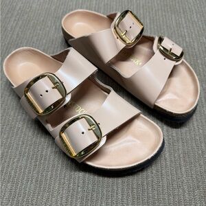 Birkenstock Arizona Big Buckle Natural Leather Patent High Shine New Beige Sz 39